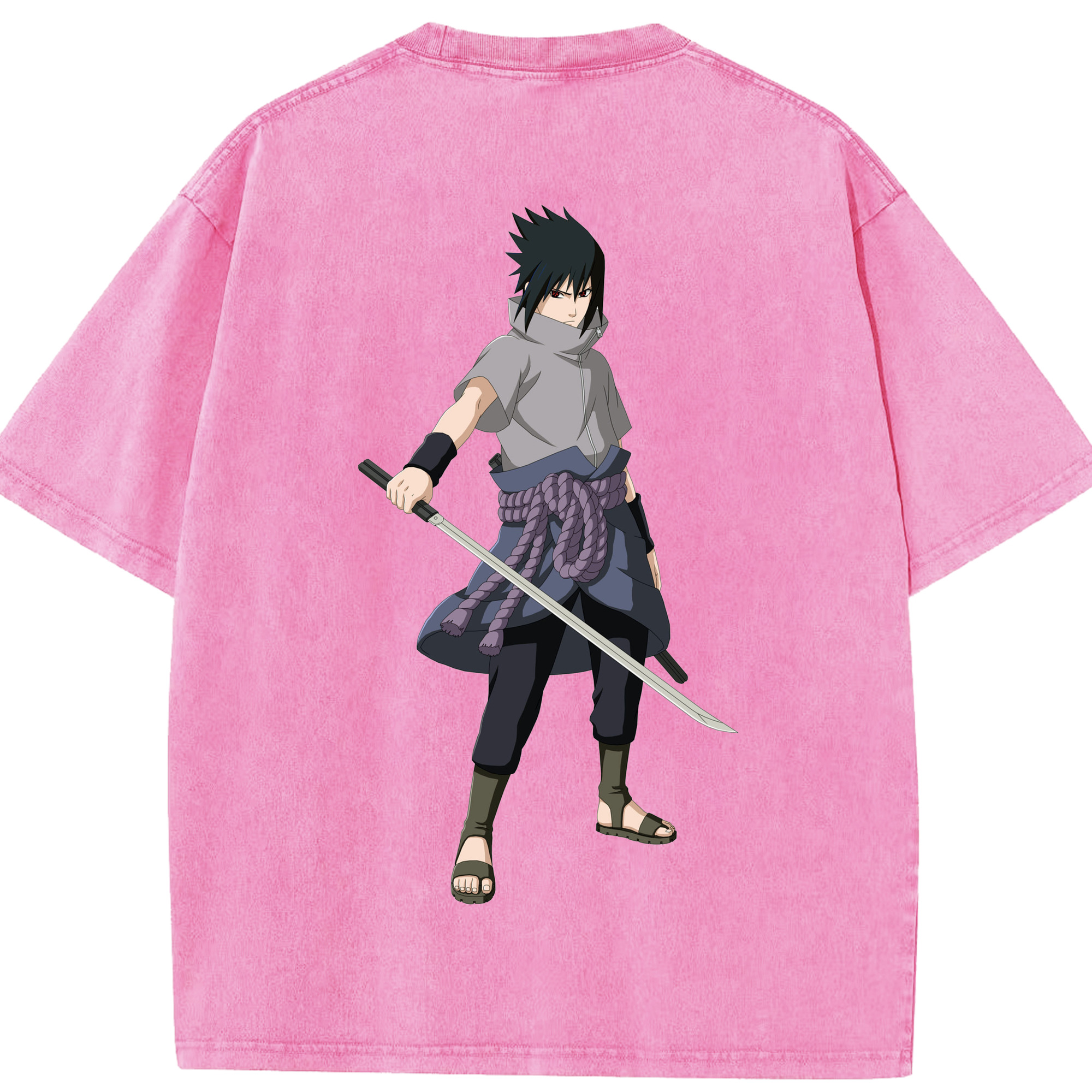 （画像用） NARUTO -ナルト- うちは サスケ Uchiha Sasuke 綿100% ヴィンテージ風 半袖Tシャツ（背面プリント）